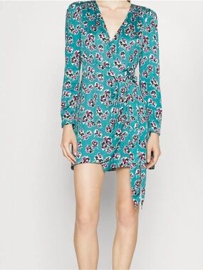 NWT The Kooples Teal Floral Wrap Mini Dress